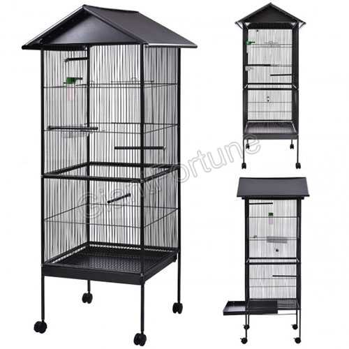 Movable wheel Bird Parrot Pet Metal Steel Wire Roof Cage