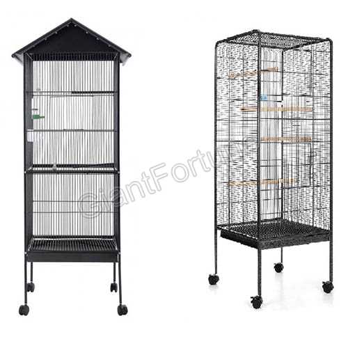 Movable wheel Bird Parrot Pet Metal Steel Wire Roof Cage