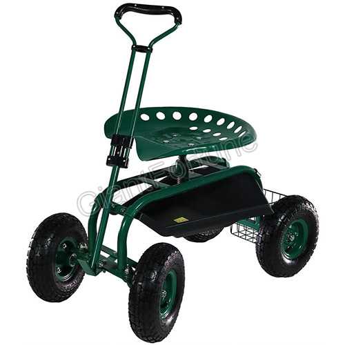 Swivel Rolling Garden Tractor Seat Cart Scooter with Handle 