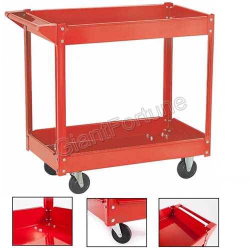 Two Shelf Steel Metal Platform Rolling Service Cart